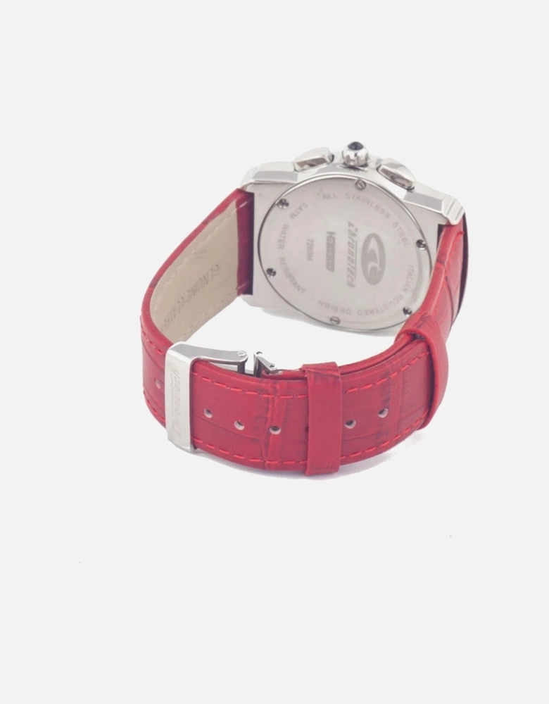 Steel Case Quartz Analog Watch with Leather Bracelet Unisex - Red