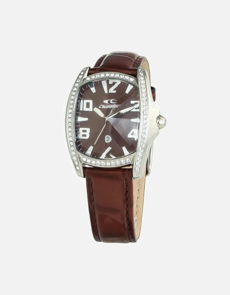 Quartz Analog Steel Case Leather Strap Watch Women - Brown Watches