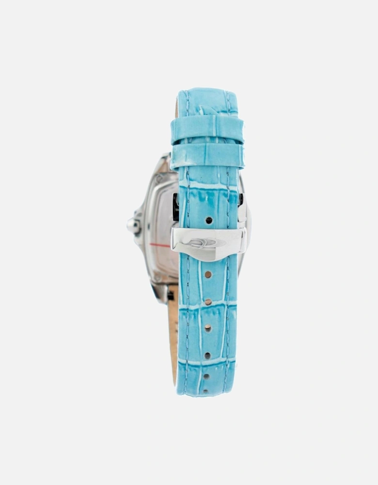 Steel Case Quartz Analog Watch with Leather Bracelet Women - Blue