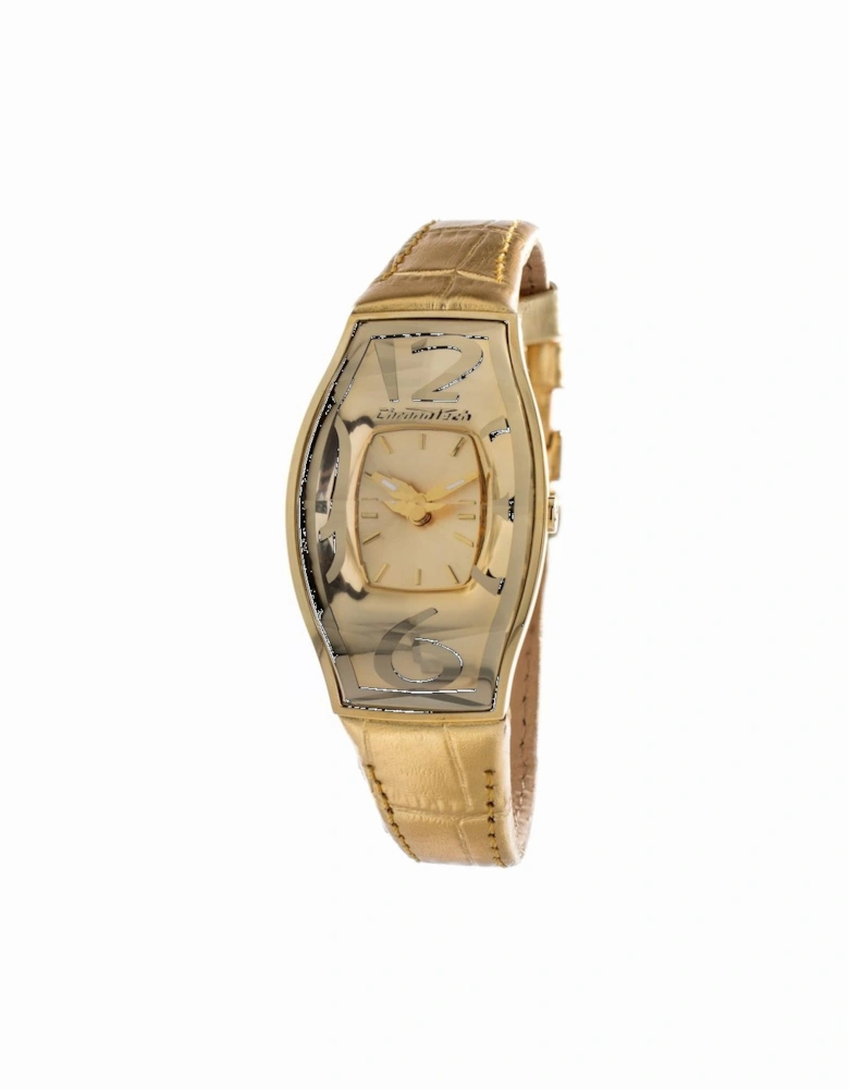 Quartz Steel Case Leather Bracelet Analog Watch Women - Gold Watches