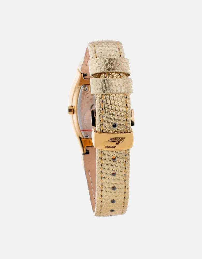 Quartz Steel Case Leather Bracelet Analog Watch Women - Gold Watches