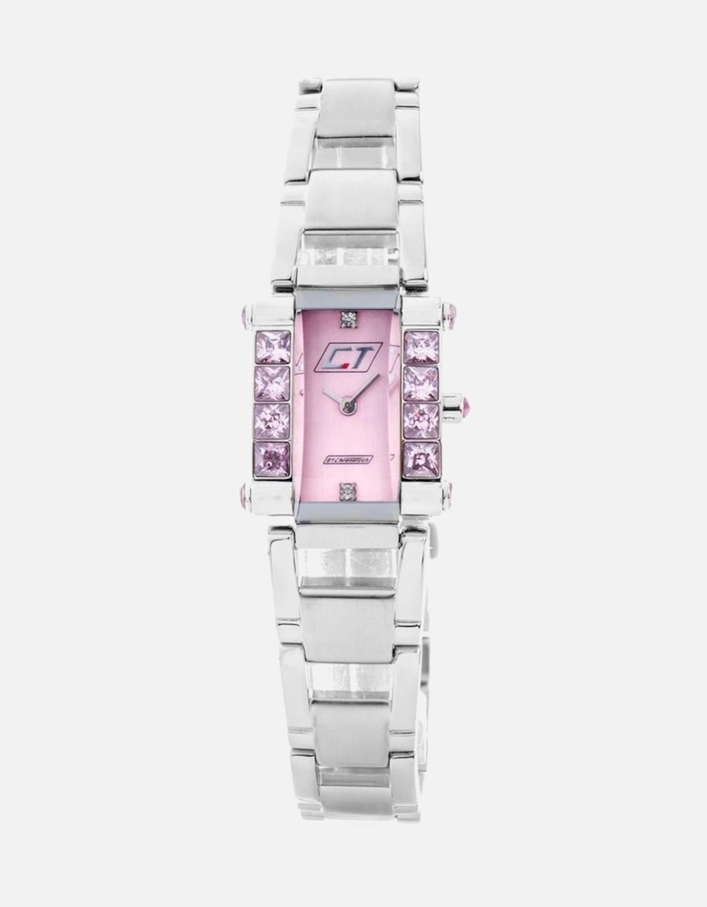 Quartz Steel Analog Watch with Pink Dial Women - Silver Watches