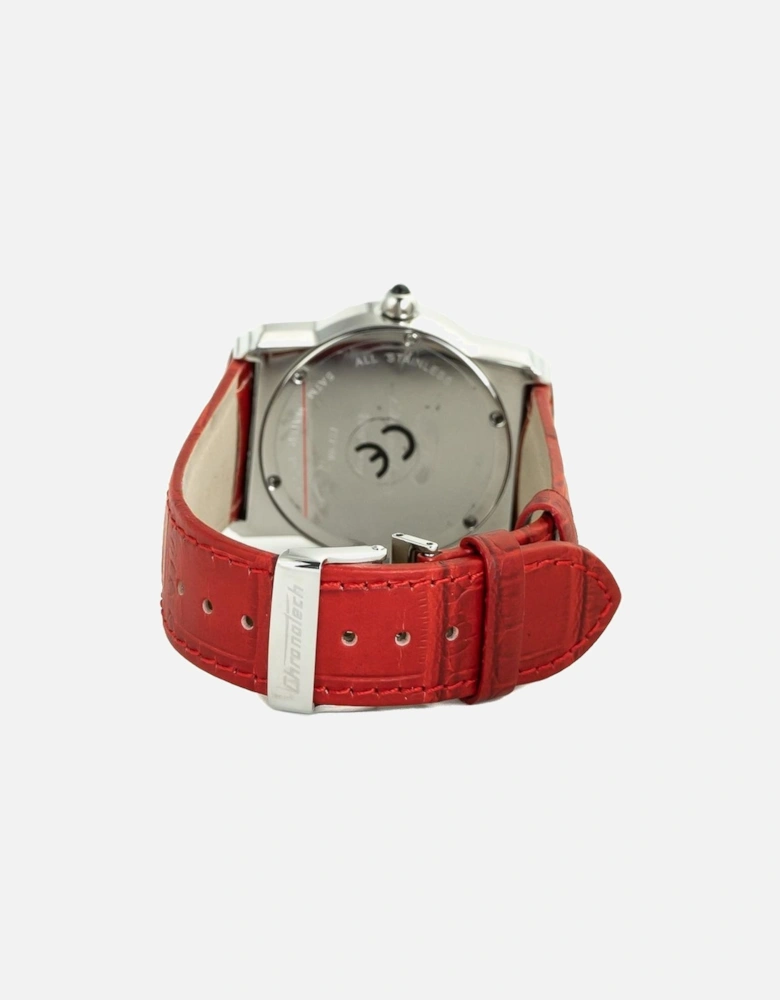 Quartz Analog Steel Case Leather Strap Watch Unisex - Red Unisex