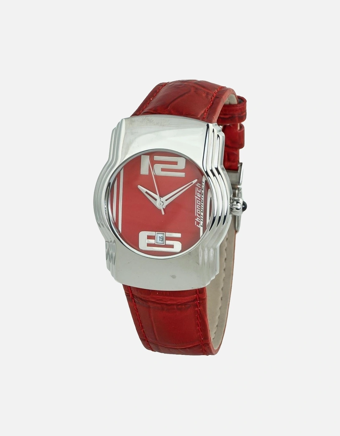 Quartz Analog Steel Case Leather Strap Watch Unisex - Red Unisex, 3 of 2