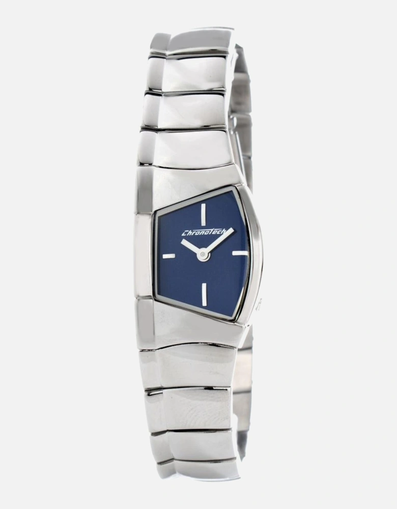 Steel Quartz Analog Watch with Blue Dial Women - Silver Watches