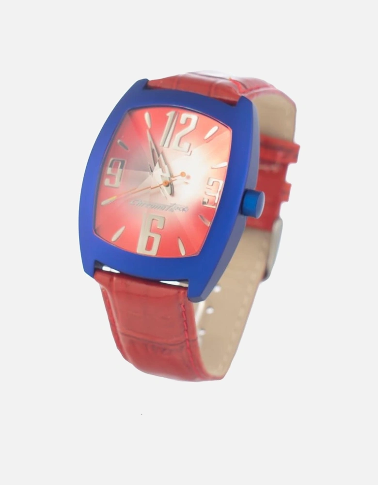 Steel Case Quartz Analog Watch with Leather Strap Unisex - Red Unisex