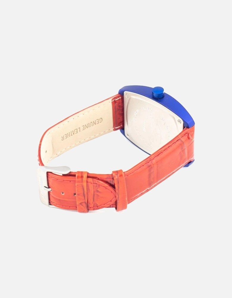 Steel Case Quartz Analog Watch with Leather Strap Unisex - Red Unisex