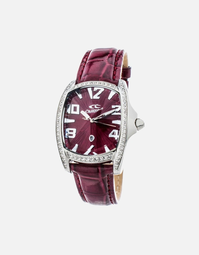 Quartz Analog Steel Case Leather Bracelet Watch Unisex - Red Unisex