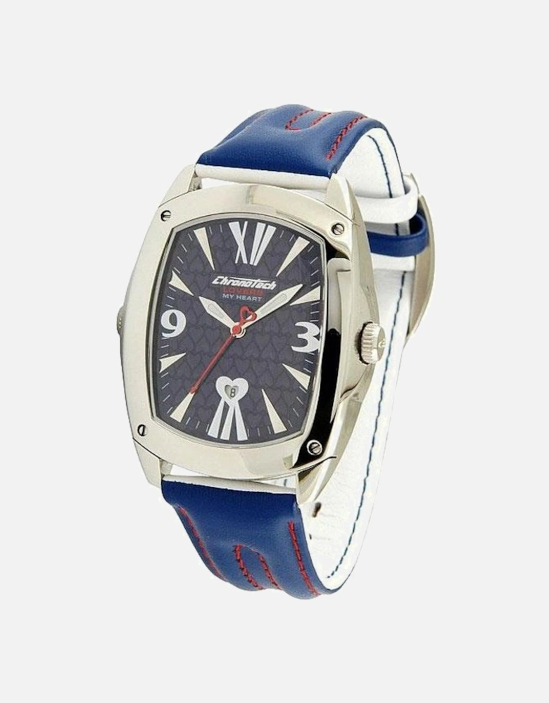 Steel Case Quartz Analog Watch with Leather Bracelet Unisex - Blue
