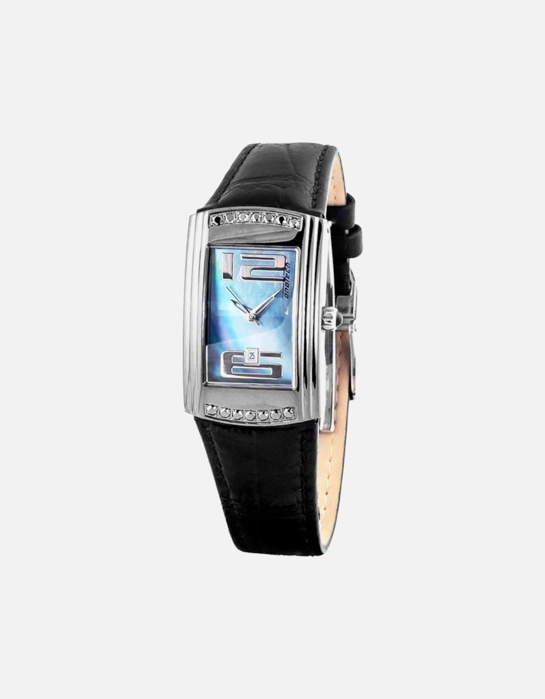 Quartz Analog Steel Case Leather Strap Watch Women - Black Watches