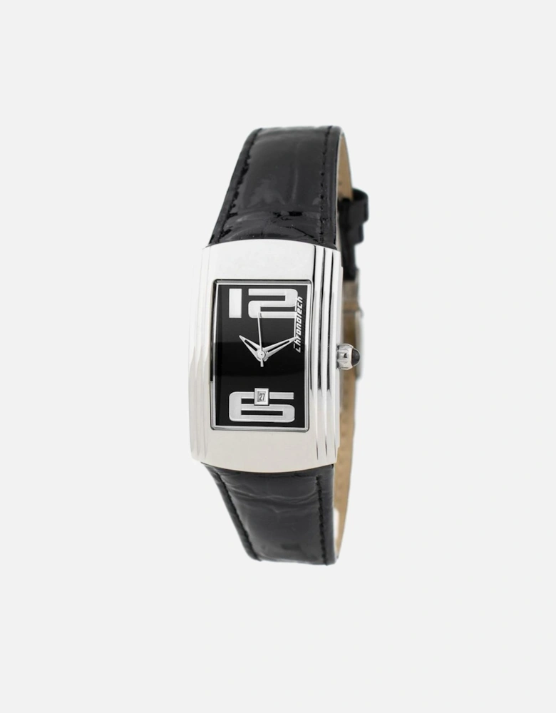 Quartz Steel Case Leather Strap Analogue Watch Women - Black Watches