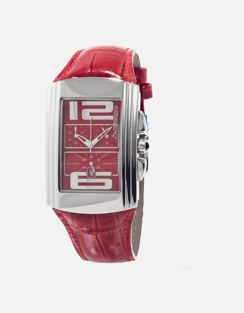 Steel Case Quartz Analog Watch with Leather Bracelet Women - Red