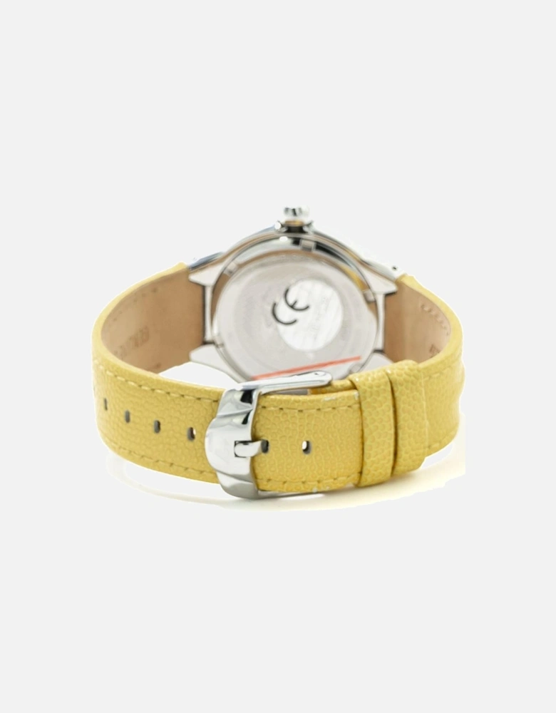 Quartz Steel Case Leather Bracelet Watch Women - Yellow Watches