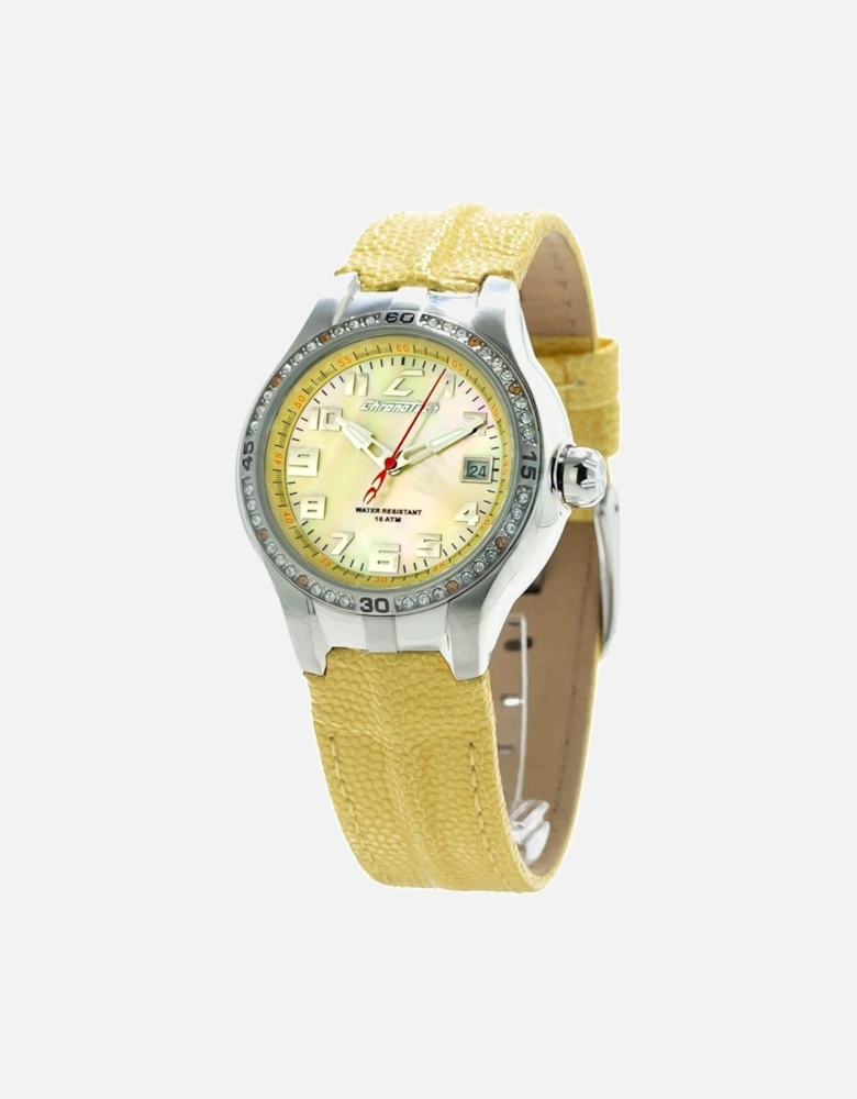 Quartz Steel Case Leather Bracelet Watch Women - Yellow Watches