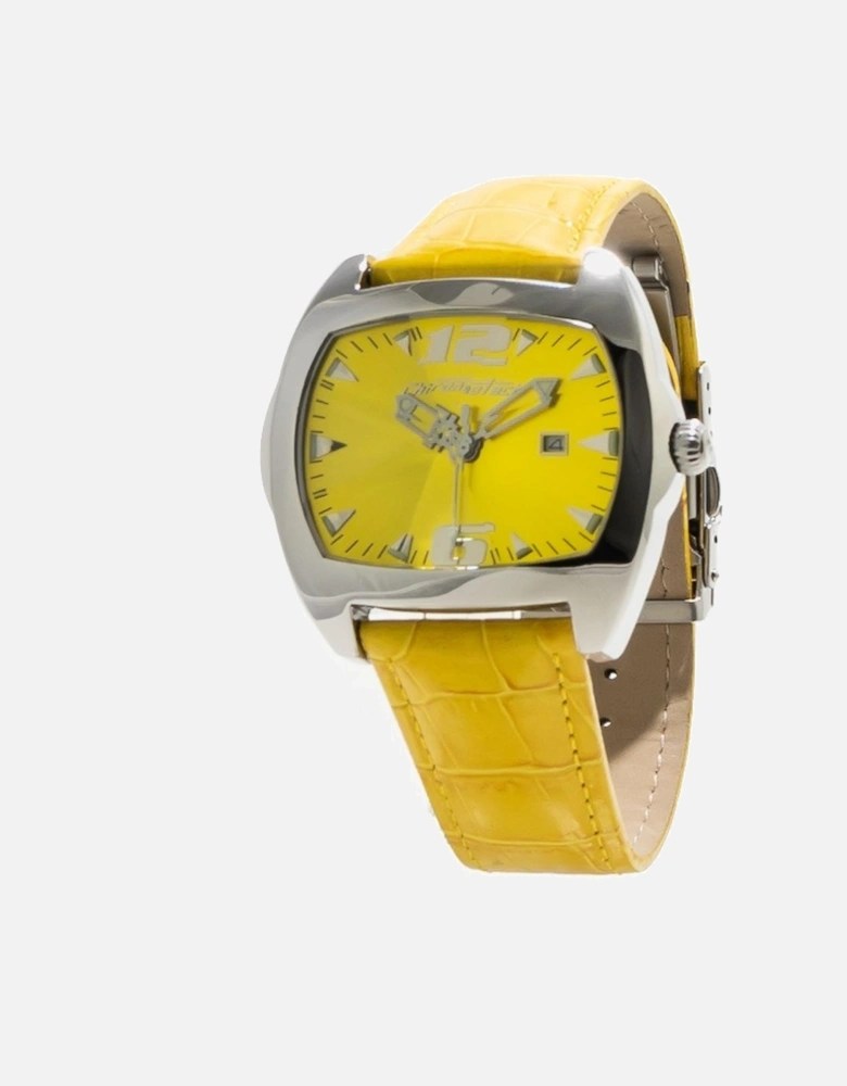Quartz Chronograph Watch with Leather Bracelet Unisex - Yellow Unisex