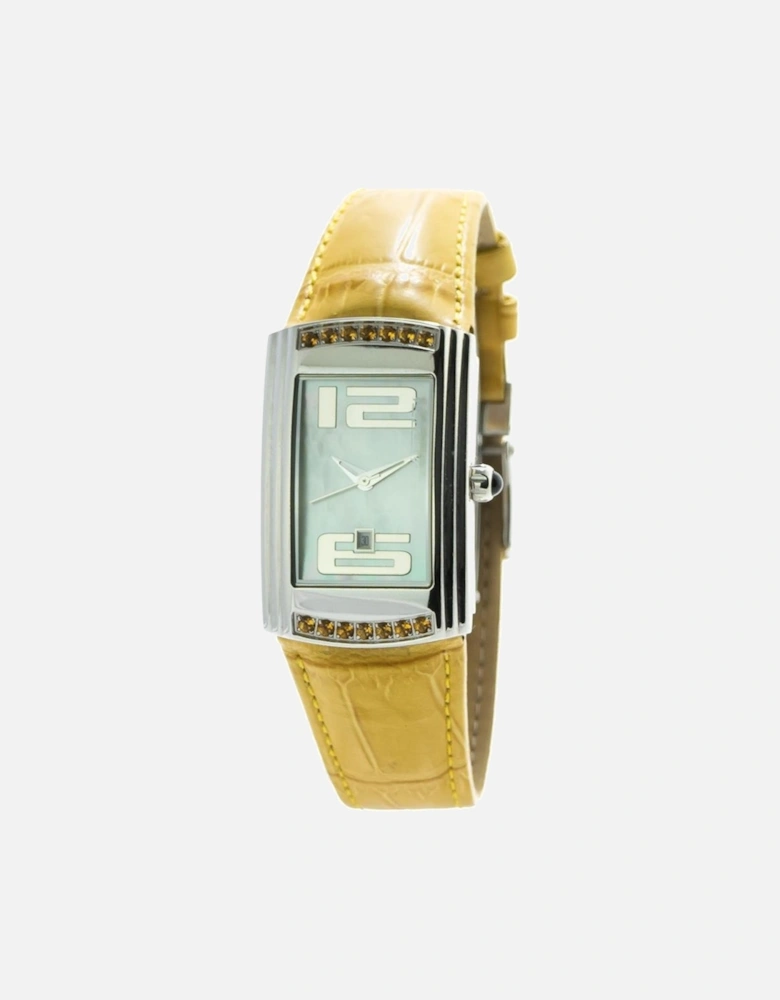 Quartz Analogue Steel Case Leather Bracelet Watch Women - Yellow