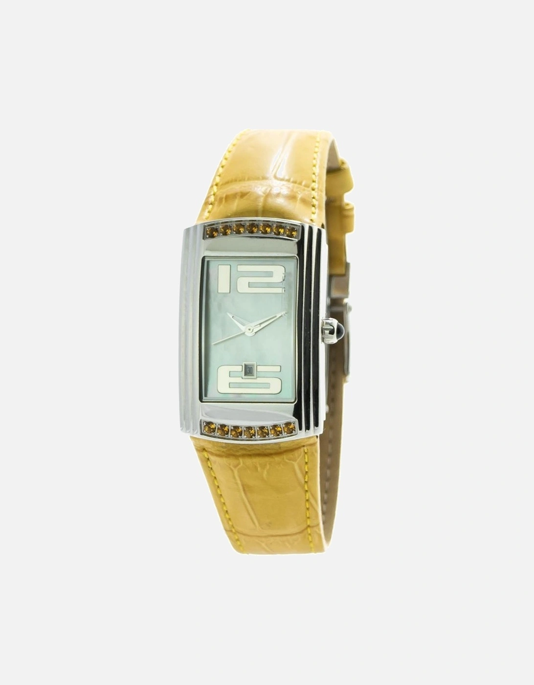 Quartz Analogue Steel Case Leather Bracelet Watch Women - Yellow, 3 of 2
