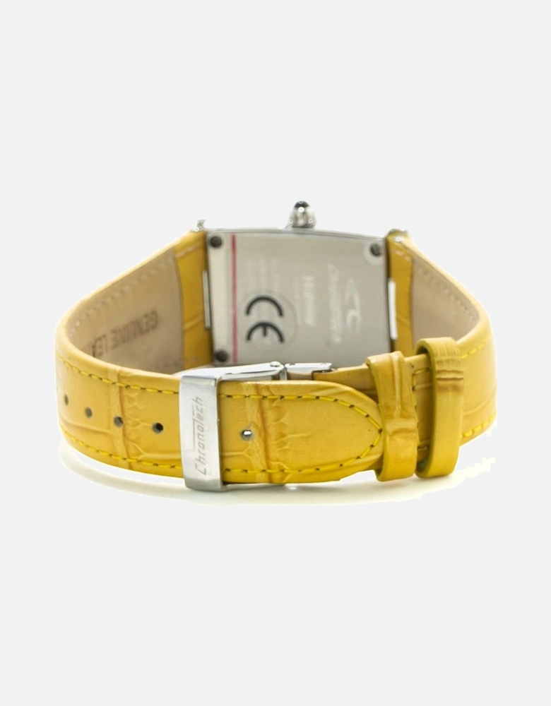 Quartz Analogue Steel Case Leather Bracelet Watch Women - Yellow
