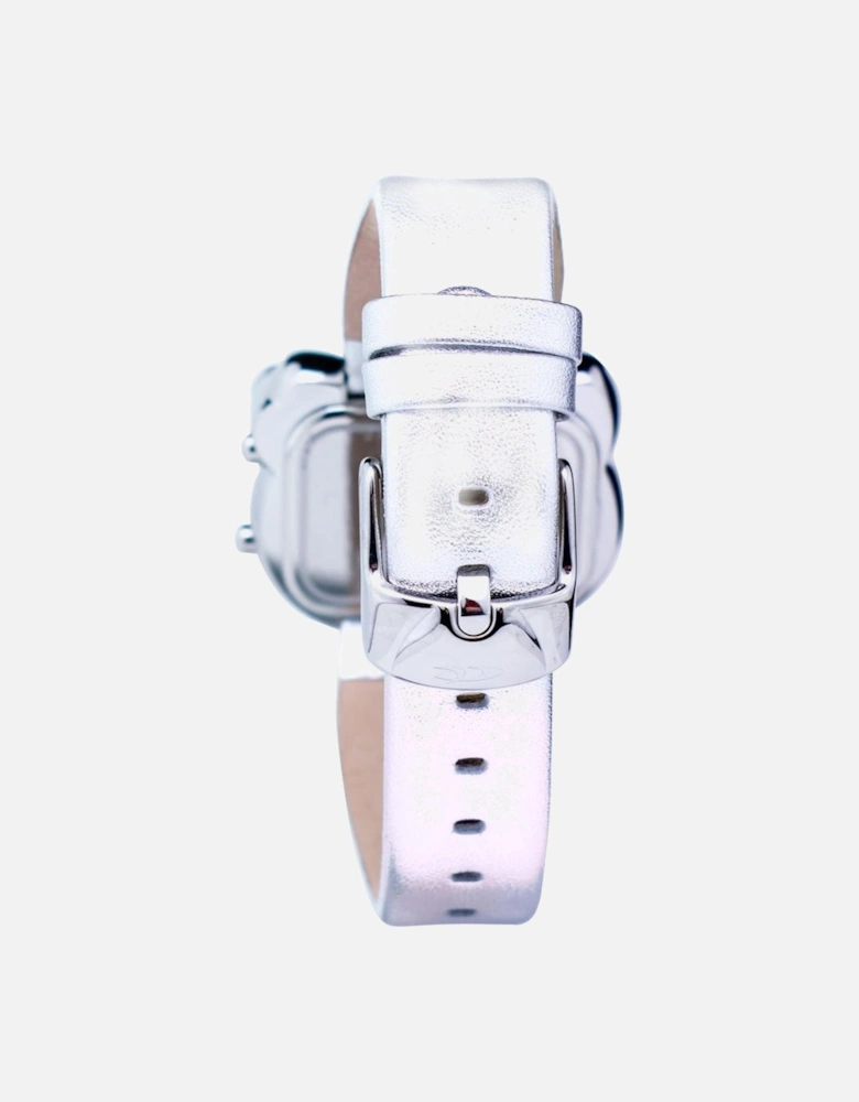 Quartz Digital Steel Case Leather Bracelet Watch Women - Silver