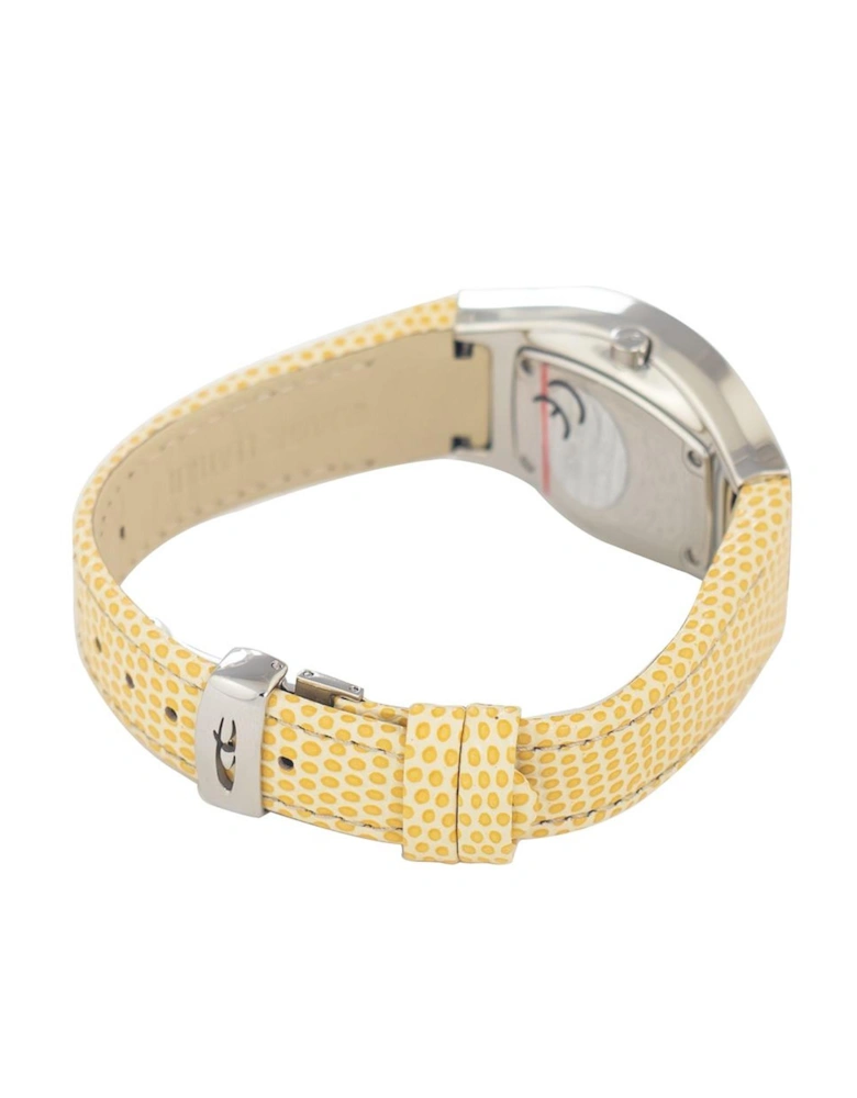 Quartz Steel Case Leather Bracelet Analog Watch Women - Yellow Watches