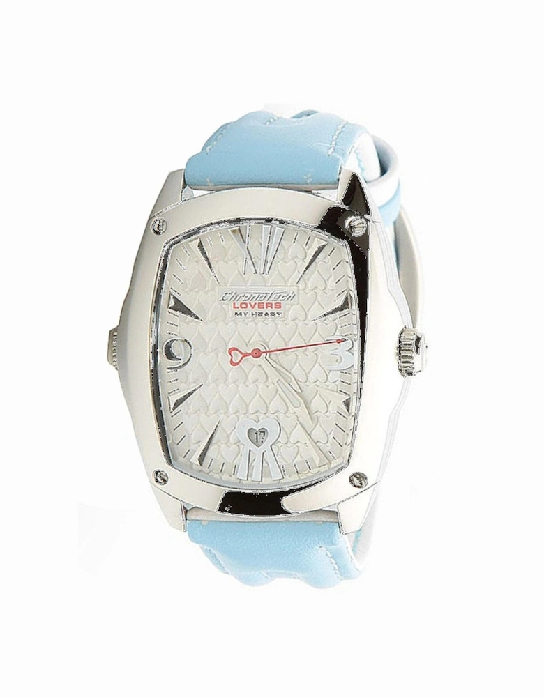 Quartz Analog Steel Case Leather Bracelet Watch Women - Blue Watches