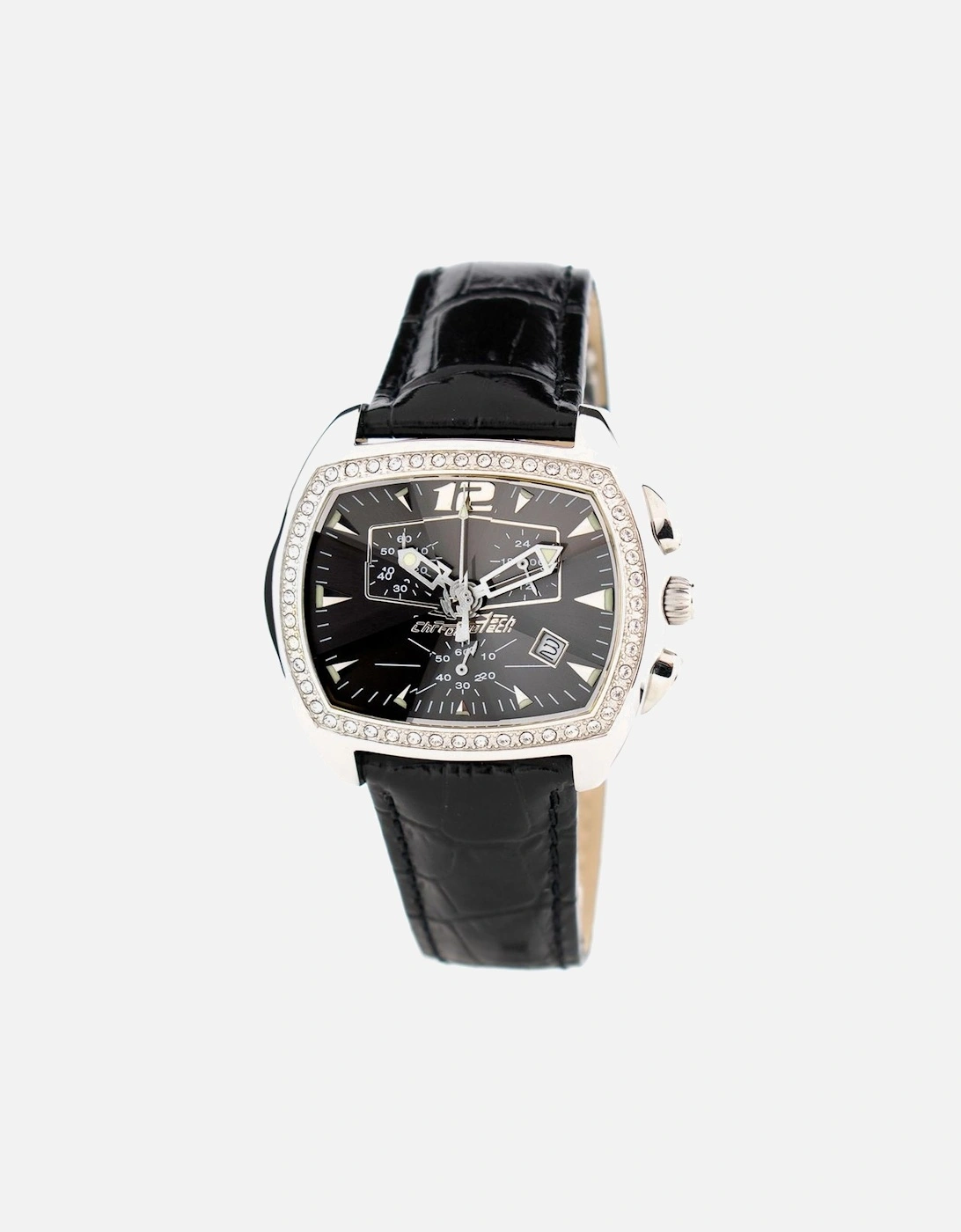 Quartz Analogue Steel Case Leather Bracelet Watch Women - Black, 3 of 2