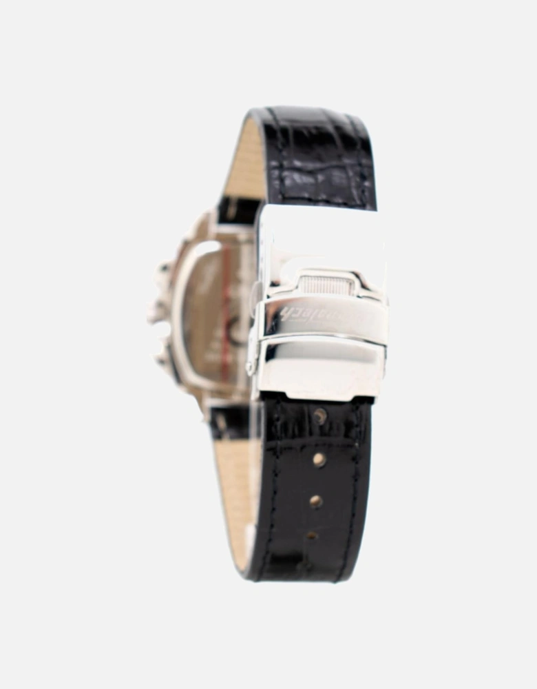 Quartz Analogue Steel Case Leather Bracelet Watch Women - Black