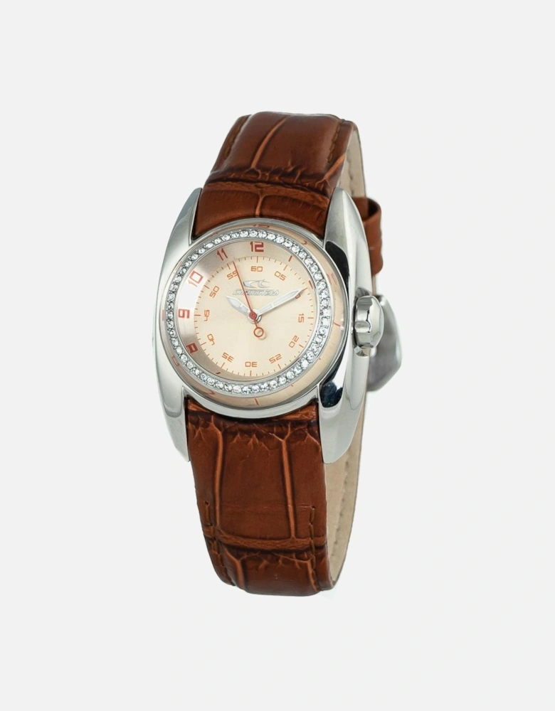 Quartz Steel Case Leather Bracelet Analog Watch Women - Brown Watches