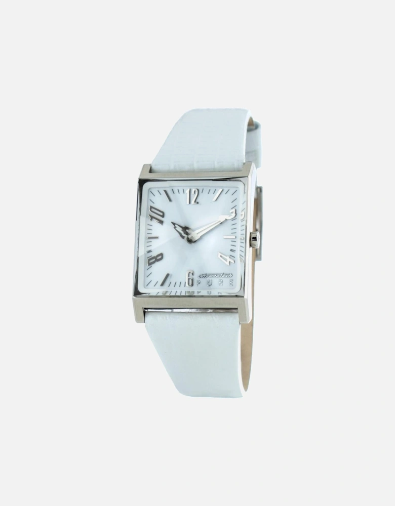 Quartz Analog Steel Case Leather Bracelet Watch Women - White Watches
