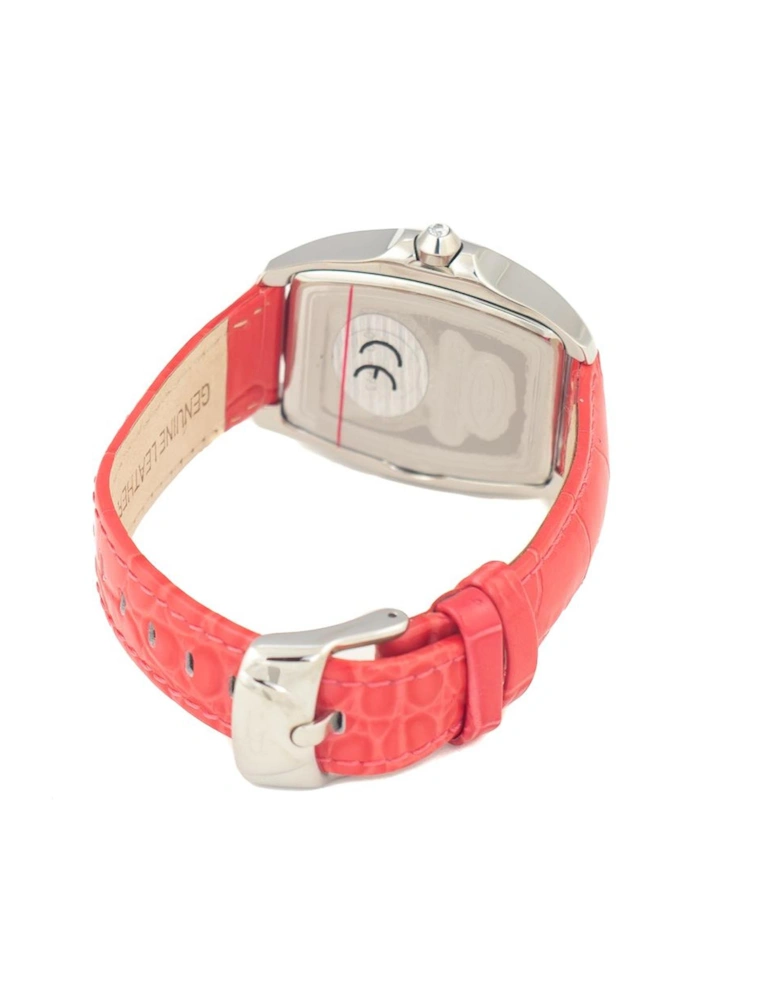 Quartz Analog Steel Case Leather Bracelet Watch Women - Red Watches