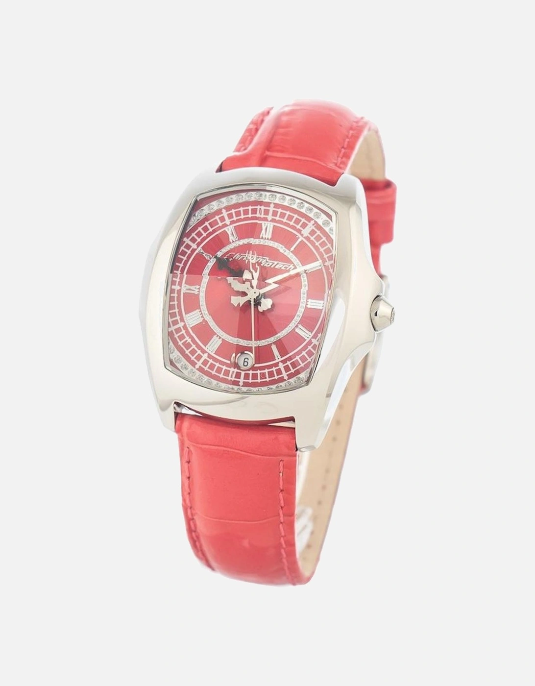 Quartz Analog Steel Case Leather Bracelet Watch Women - Red Watches, 3 of 2