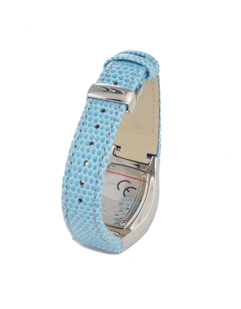 Steel Case Quartz Analog Watch with Leather Bracelet Women - Blue