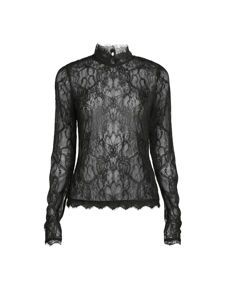 Co-Ord Lace High Neck Long Sleeve Top - Black