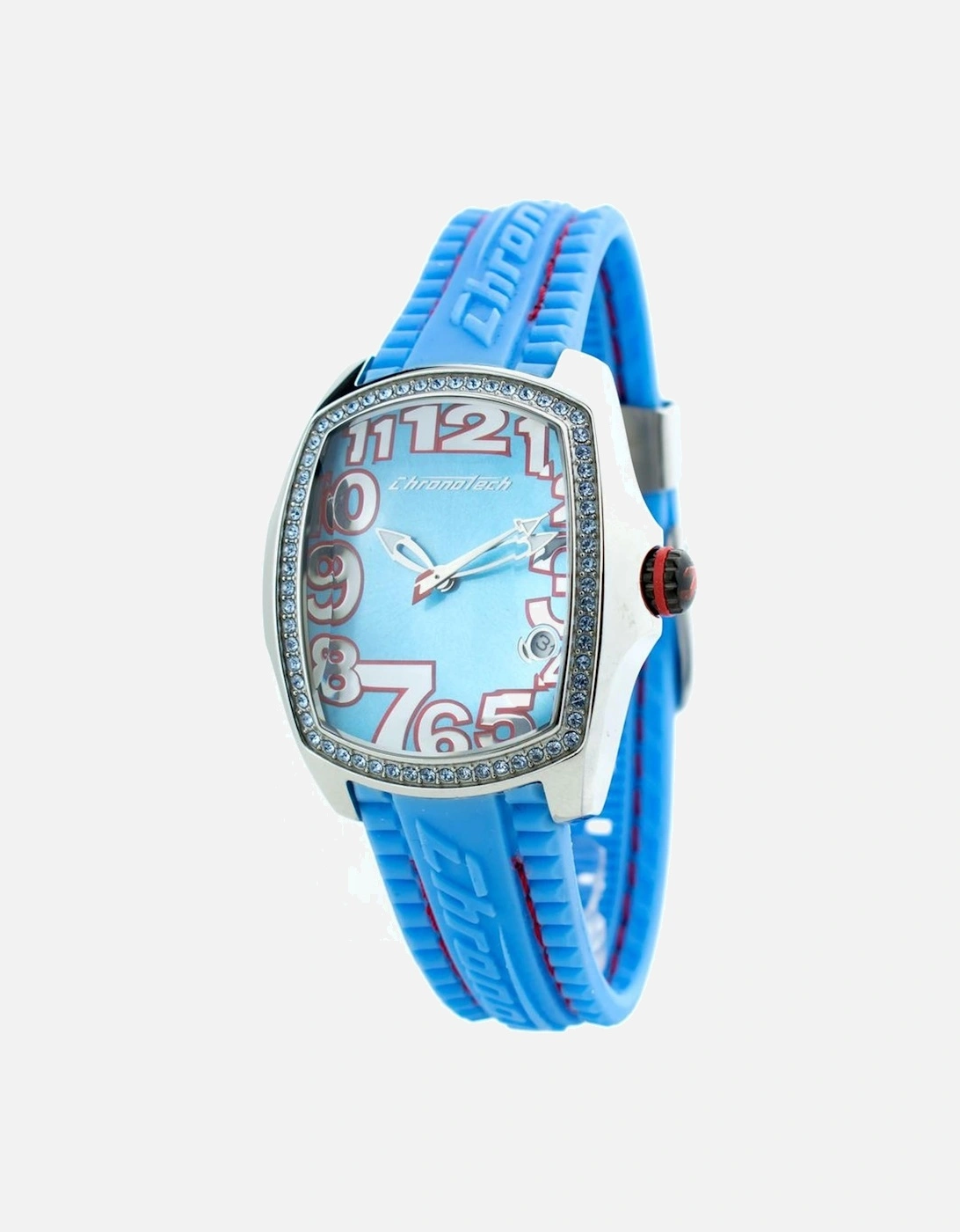 Quartz Analog Stainless Steel Case Rubber Bracelet Watch Women - Blue, 3 of 2