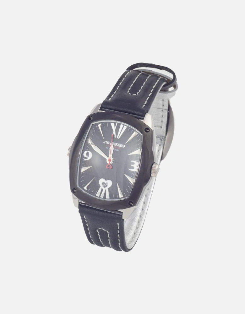 Steel Case Quartz Watch with Leather Bracelet Unisex - Black Unisex