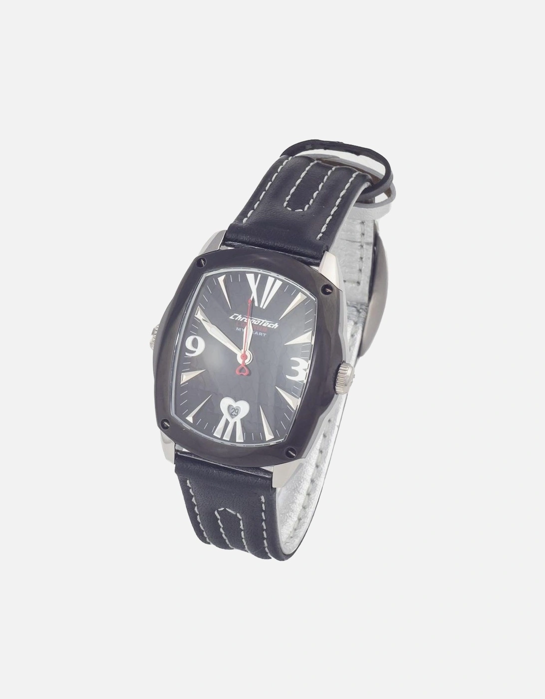 Steel Case Quartz Watch with Leather Bracelet Unisex - Black Unisex