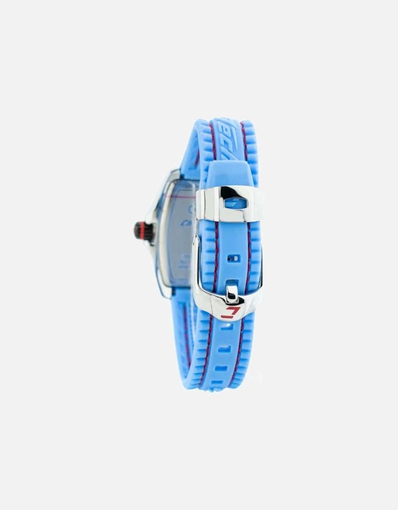 Quartz Analog Stainless Steel Case Rubber Bracelet Watch Women - Blue
