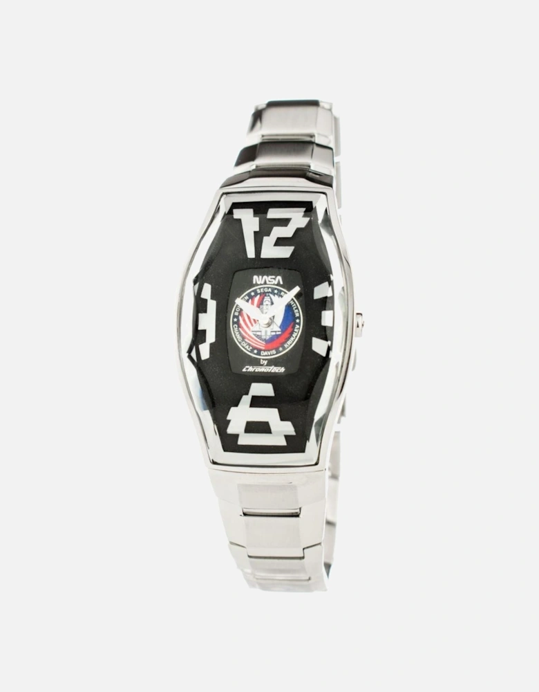 Quartz Steel Case Analogue Watch with Black Dial Unisex - Silver