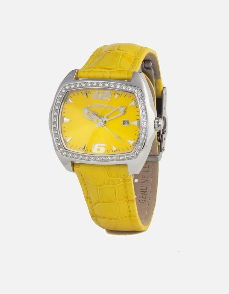 Quartz Analog Steel Case Leather Bracelet Watch Unisex - Yellow Unisex