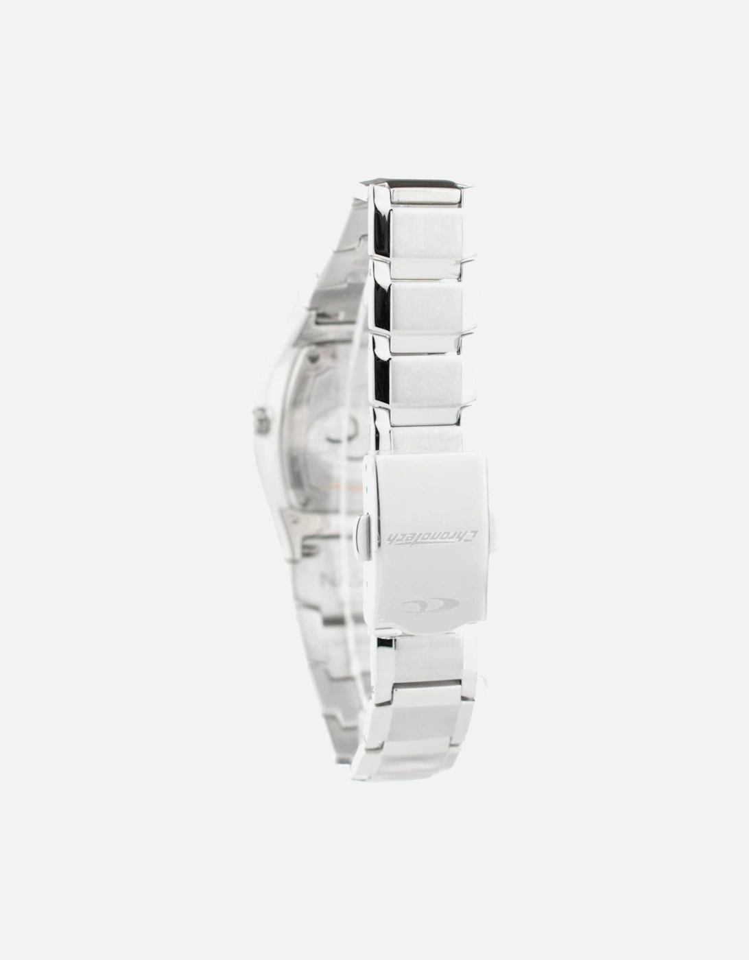 Quartz Steel Case Analogue Watch with Black Dial Unisex - Silver