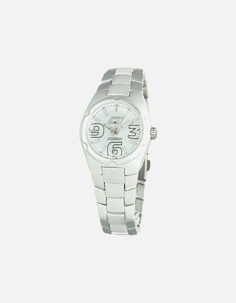 Steel Quartz Analog Watch with White Dial Women - Silver Watches