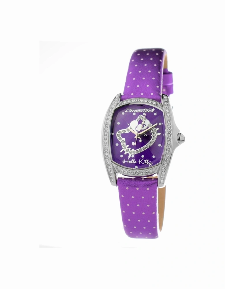 Quartz Analog Steel Case Leather Bracelet Watch Women - Purple Watches
