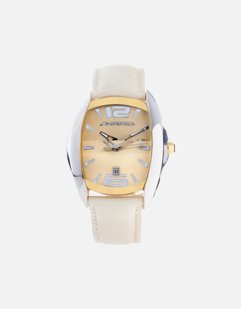 Quartz Analog Steel Case Leather Bracelet Watch Unisex - Beige Unisex