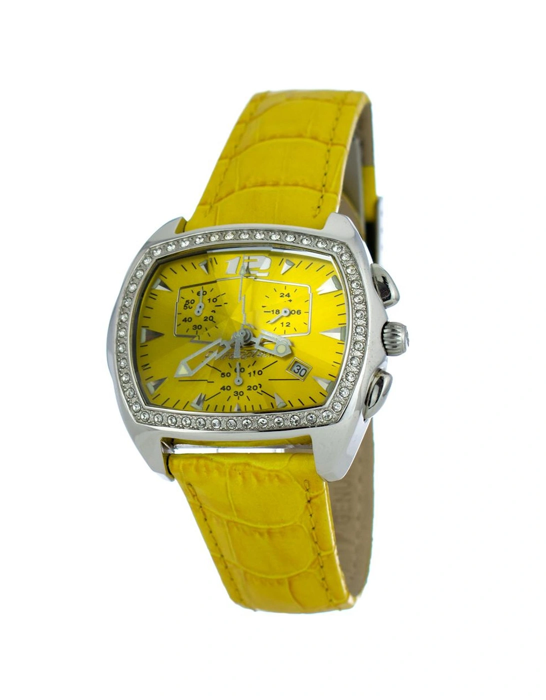 Steel Case Quartz Analog Watch with Leather Bracelet Women - Yellow, 3 of 2