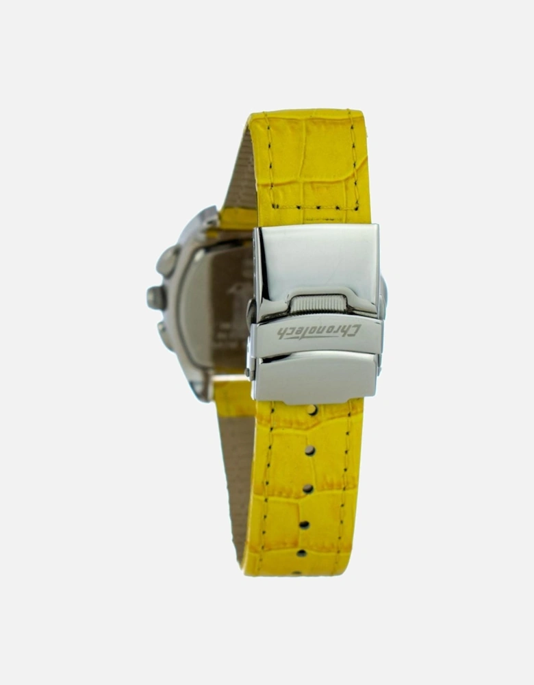 Steel Case Quartz Analog Watch with Leather Bracelet Women - Yellow