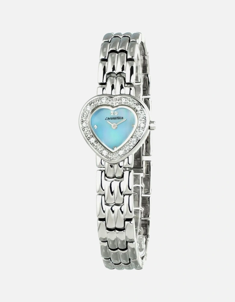 Steel Quartz Analog Watch with Blue Dial Women - Silver Watches