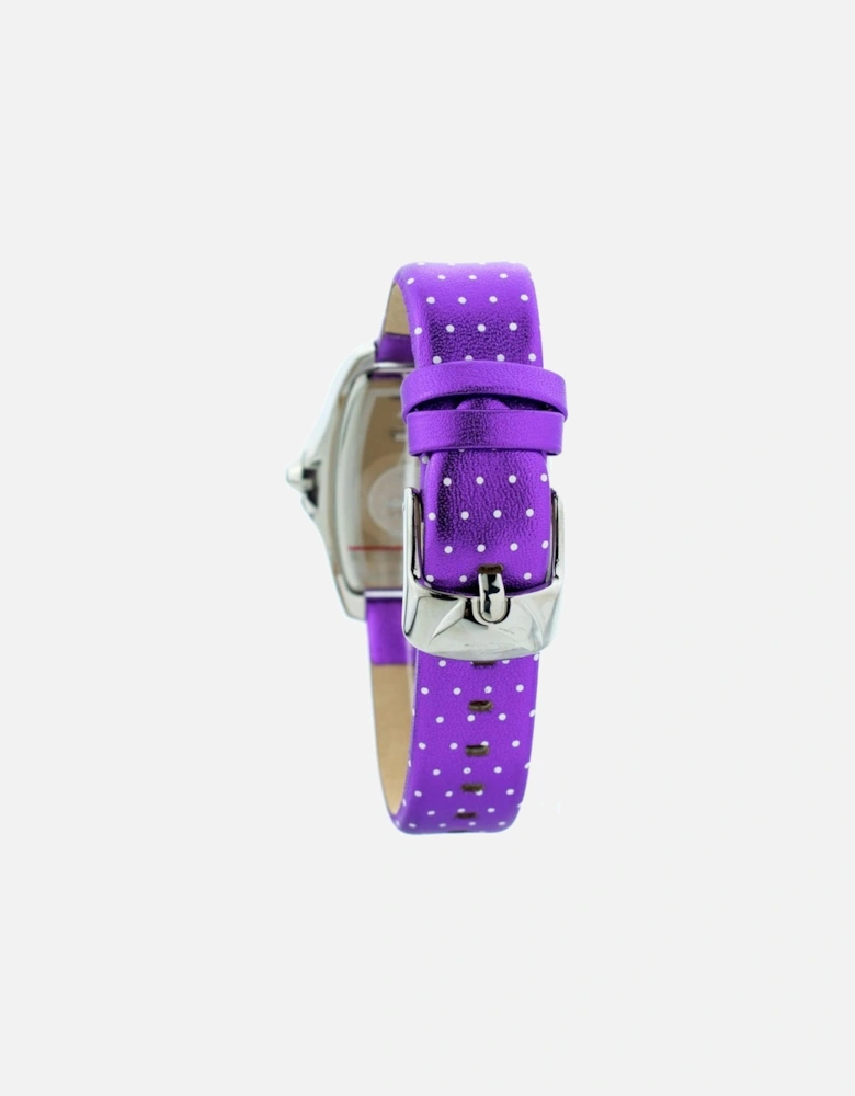 Quartz Analog Steel Case Leather Bracelet Watch Women - Purple Watches