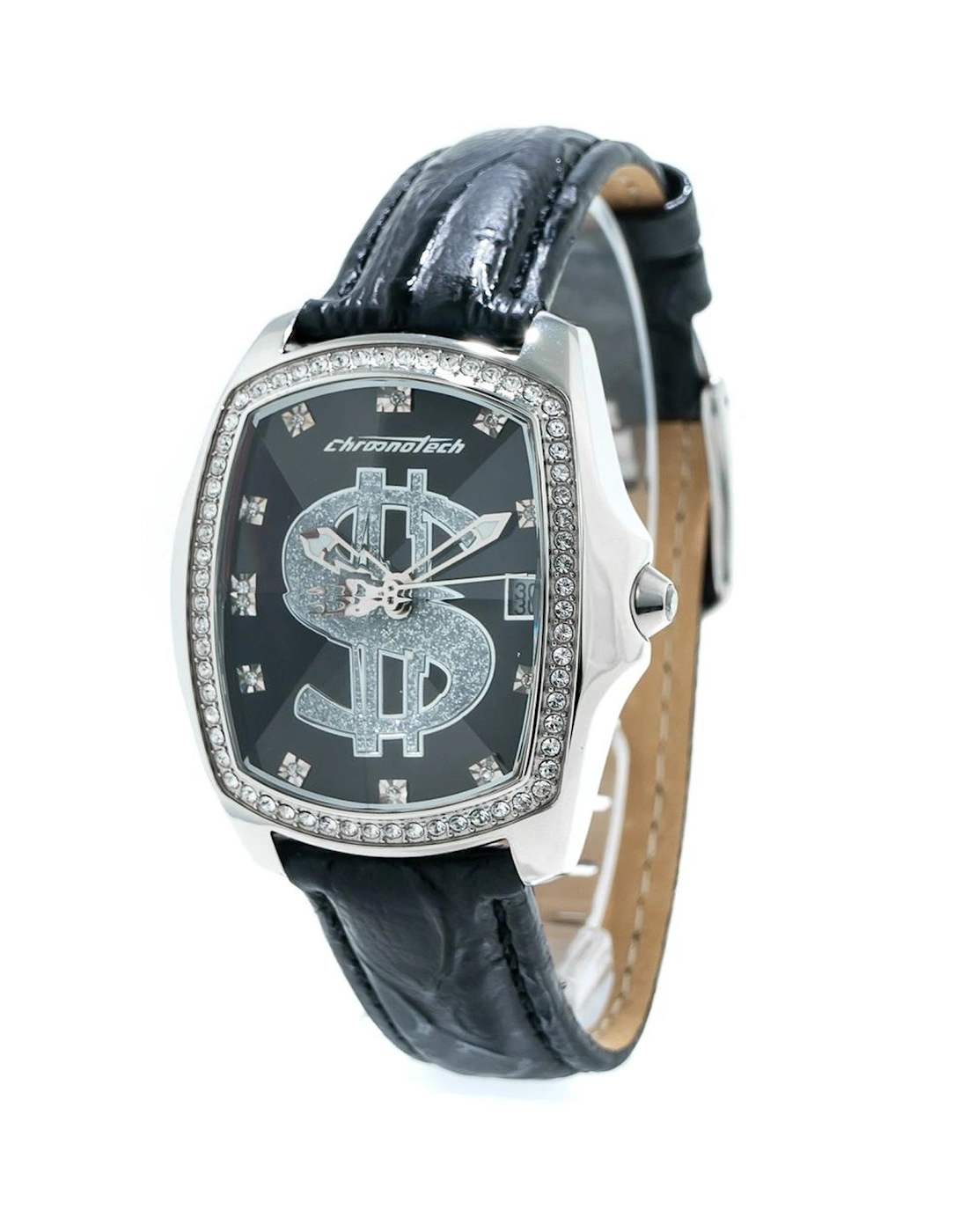 Quartz Analog Steel Case Leather Bracelet Watch Women - Black Watches, 3 of 2