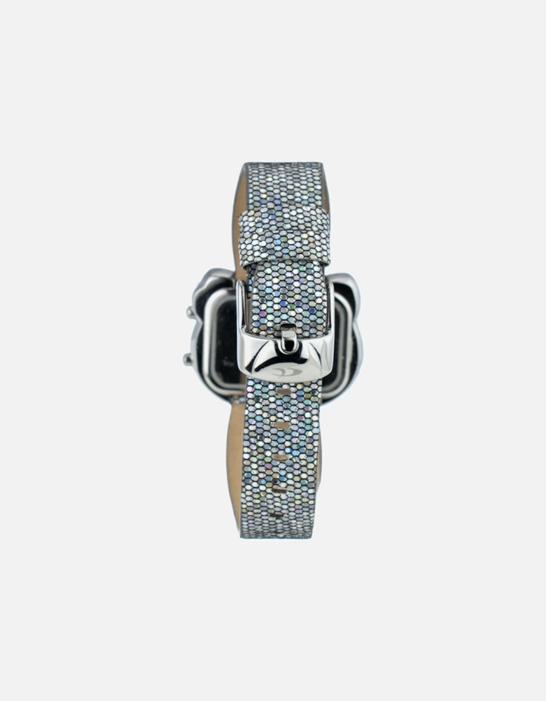 Quartz Digital Steel Case Leather Bracelet Watch Women - Silver