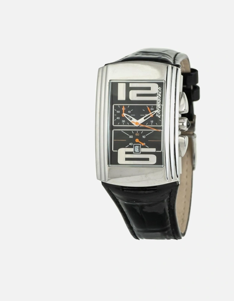 Quartz Steel Case Leather Bracelet Analog Watch Unisex - Black Unisex